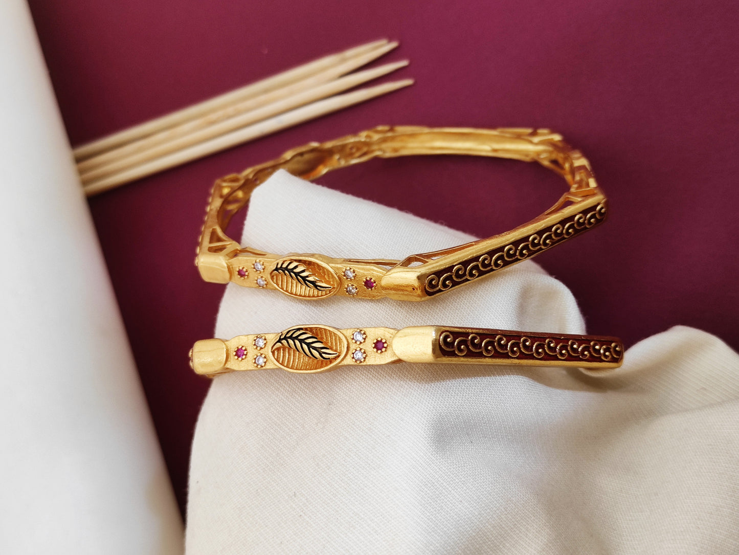 Beautiful Square Shape Bangles With AD Stone With Micro Gold pack of 2 pis ( 1 pair )