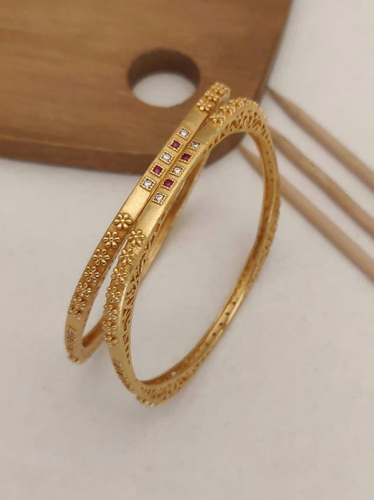 Stylish Square Shape Bangles With Micro Gold AD Diamond Gold Pack Of 2 Pis ( 1 Pair )