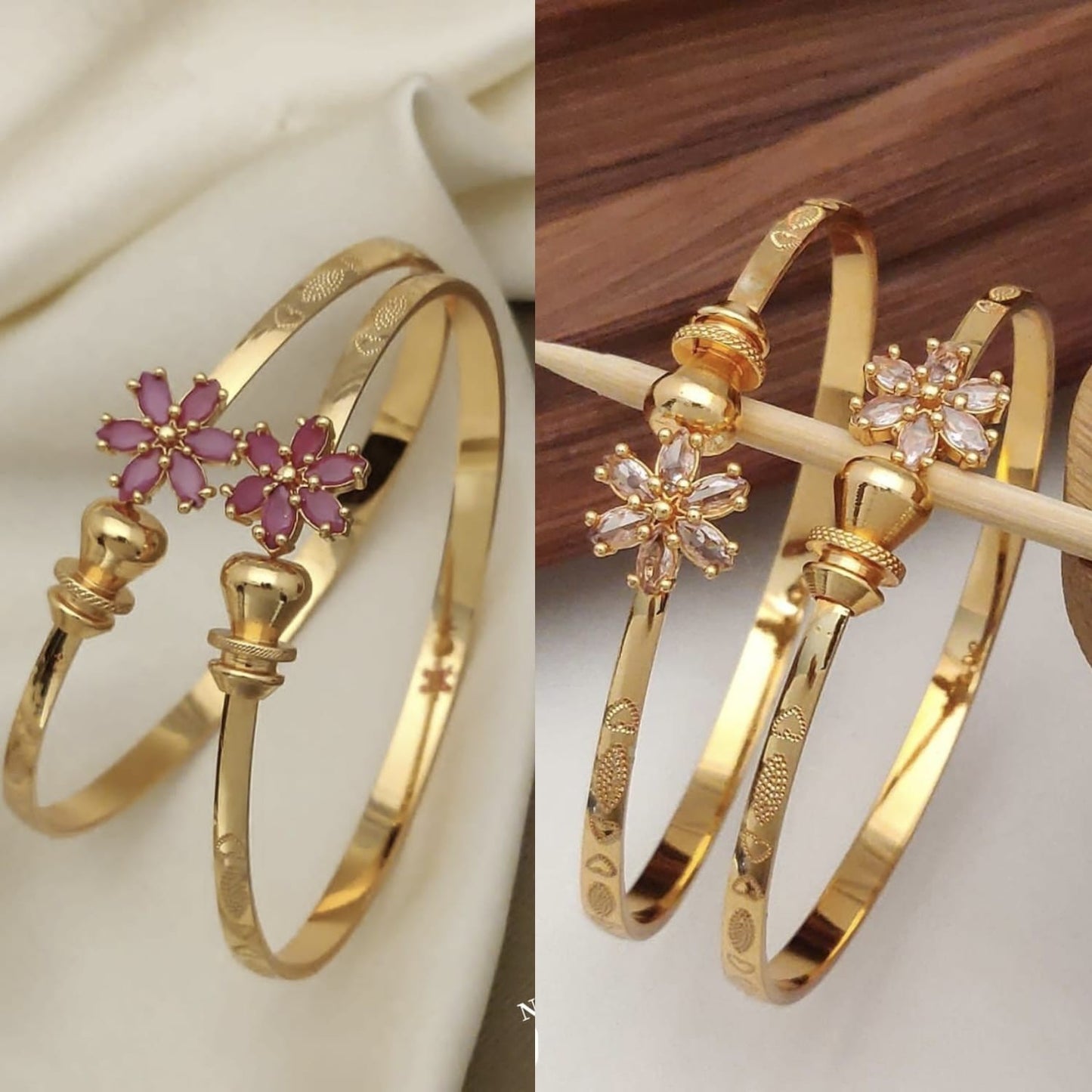 Stylish Daily Wear Adjustable Combo Flower Shape Bracelets Bracelets For Women & Girls Pack Of 4 Piece ( 2 Pair)