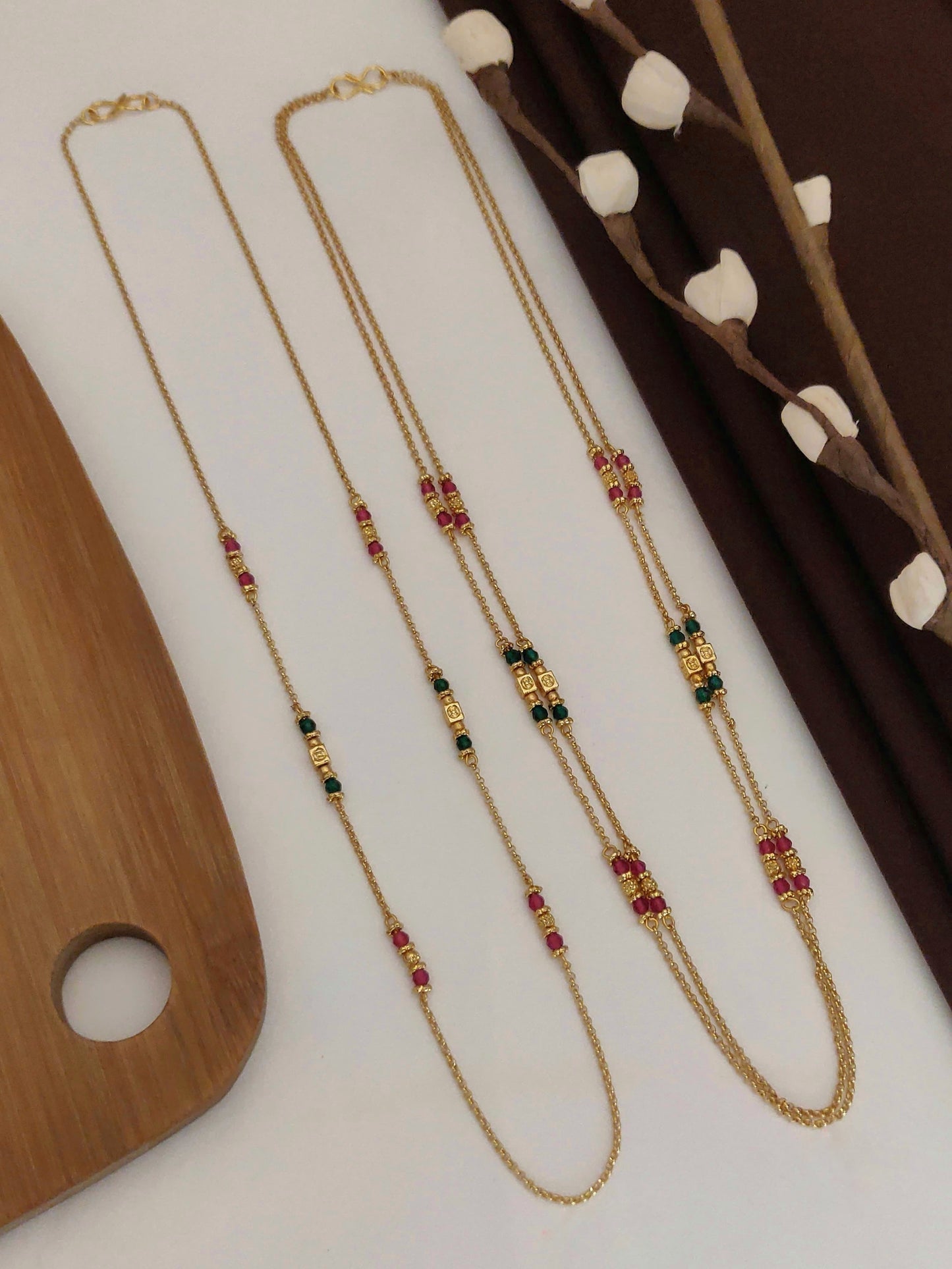 Trendz Special Combo Of Single and Double Layered Chain With Multicolour Beads