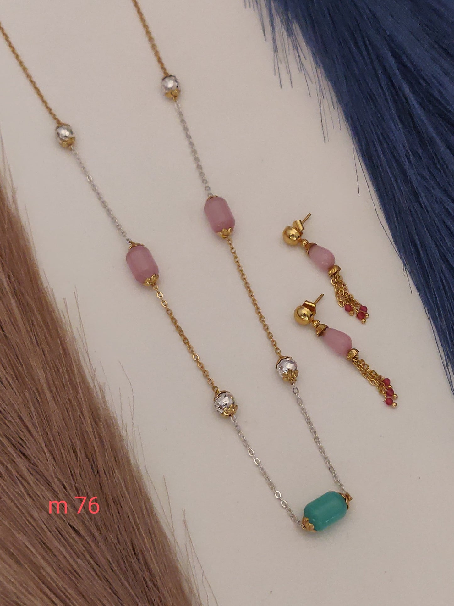 Stylish Silver-Gold Mala With Earrings With Micro Gold