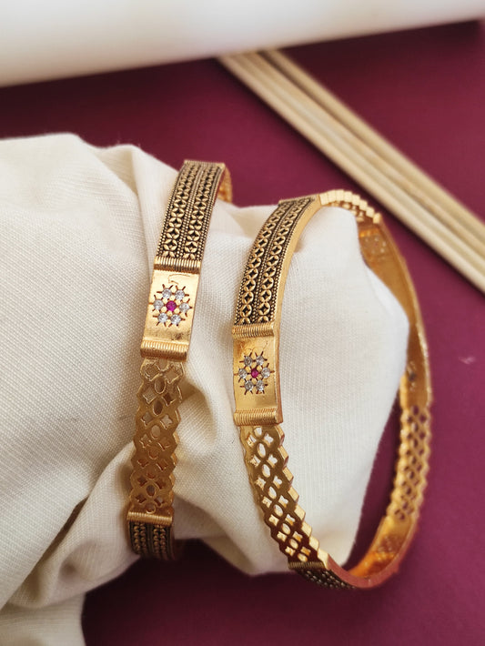 Trending Daily Wear Bangles With Ruby Stones Pack Of 2 Pis ( 1 Pair )