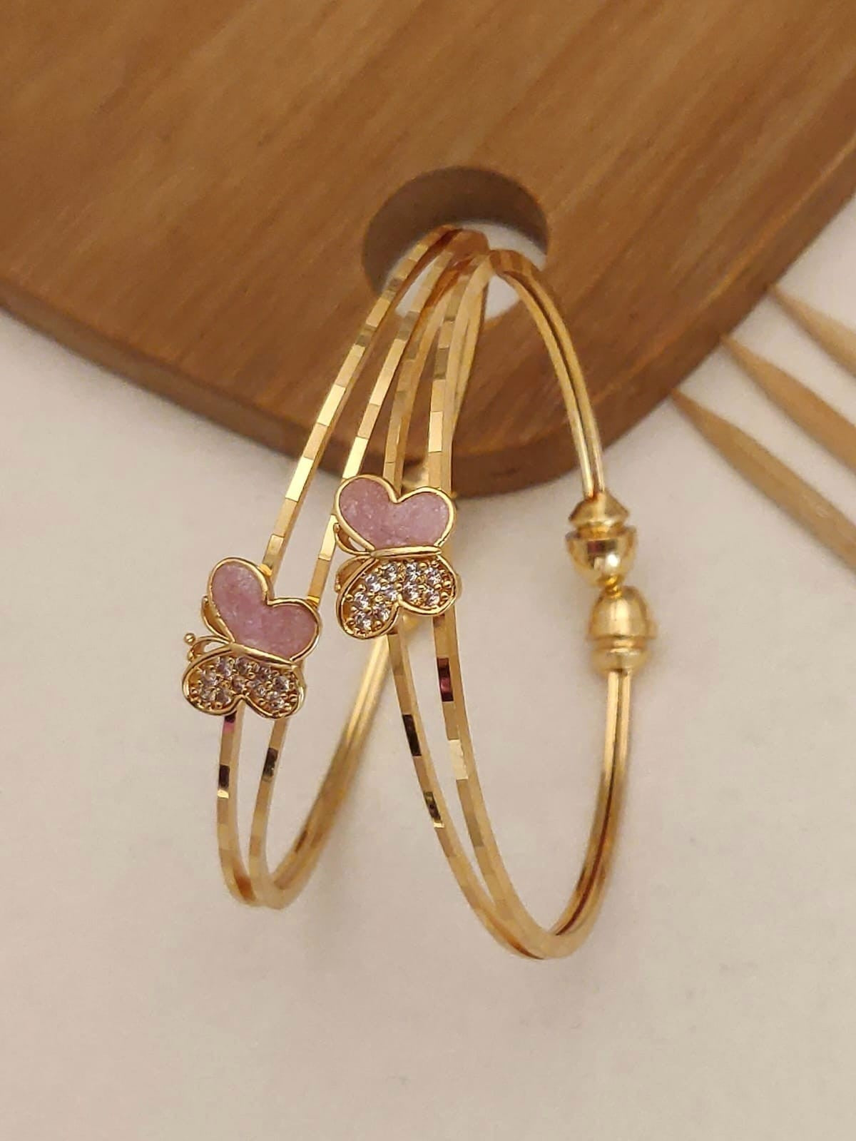 Beautiful Daily Wear Butterfly Style Adjustable Bracelets With Pink Meena Work Pack Of 2 Pis ( 1 Pair )