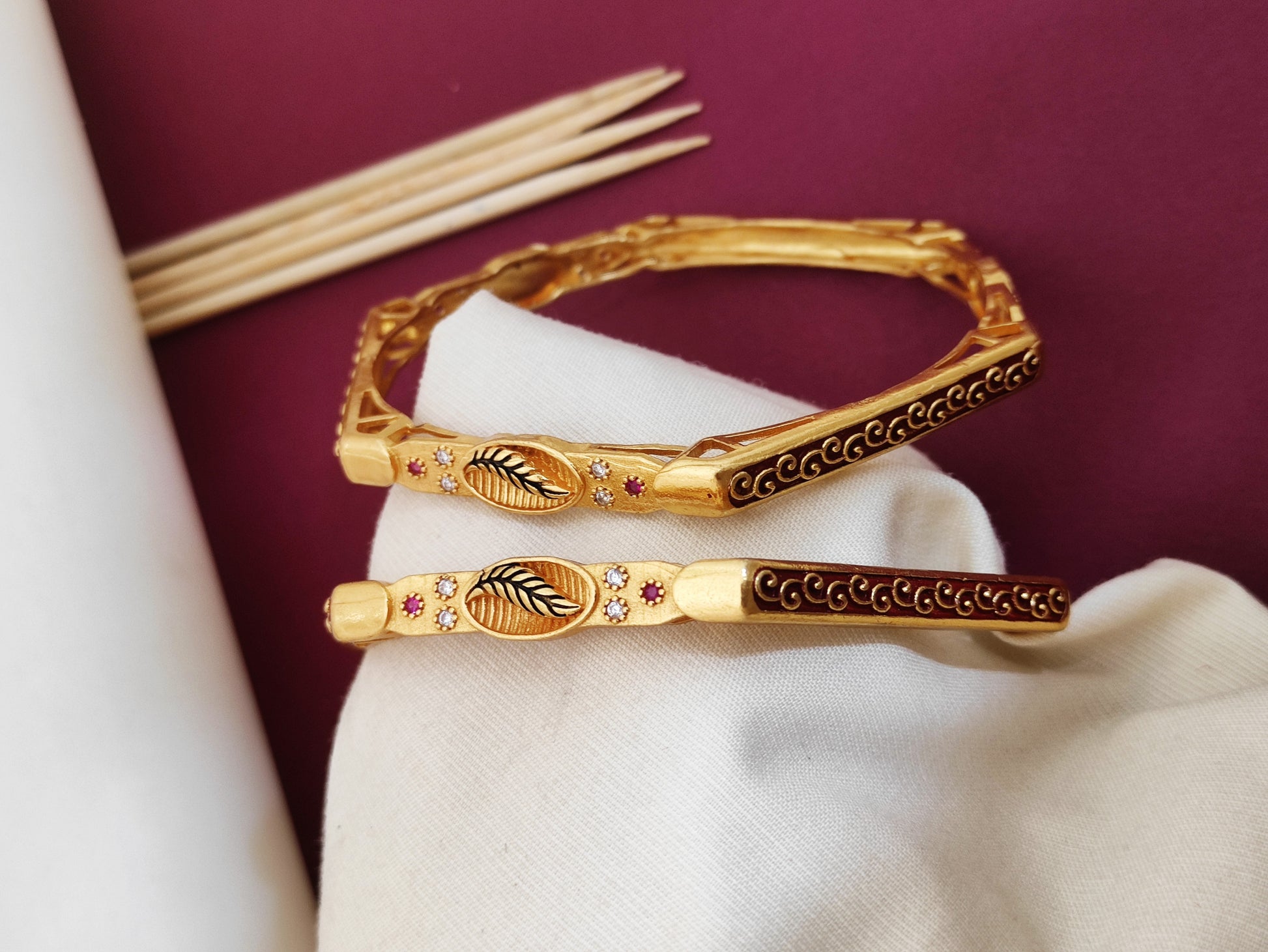 Beautiful Square Shape Bangles With AD Stone With Micro Gold pack of 2 pis ( 1 pair )