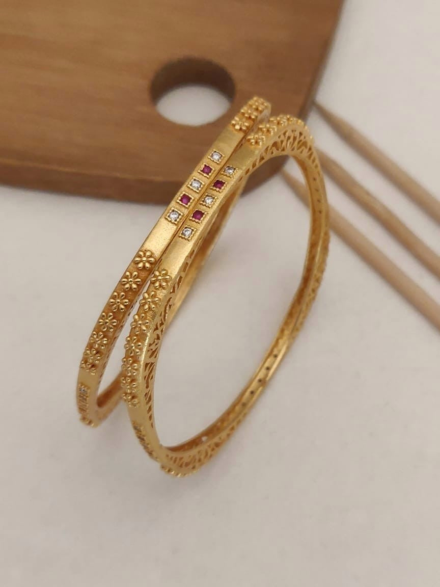 Stylish Square Shape Bangles With Micro Gold AD Diamond Gold Pack Of 2 Pis ( 1 Pair )