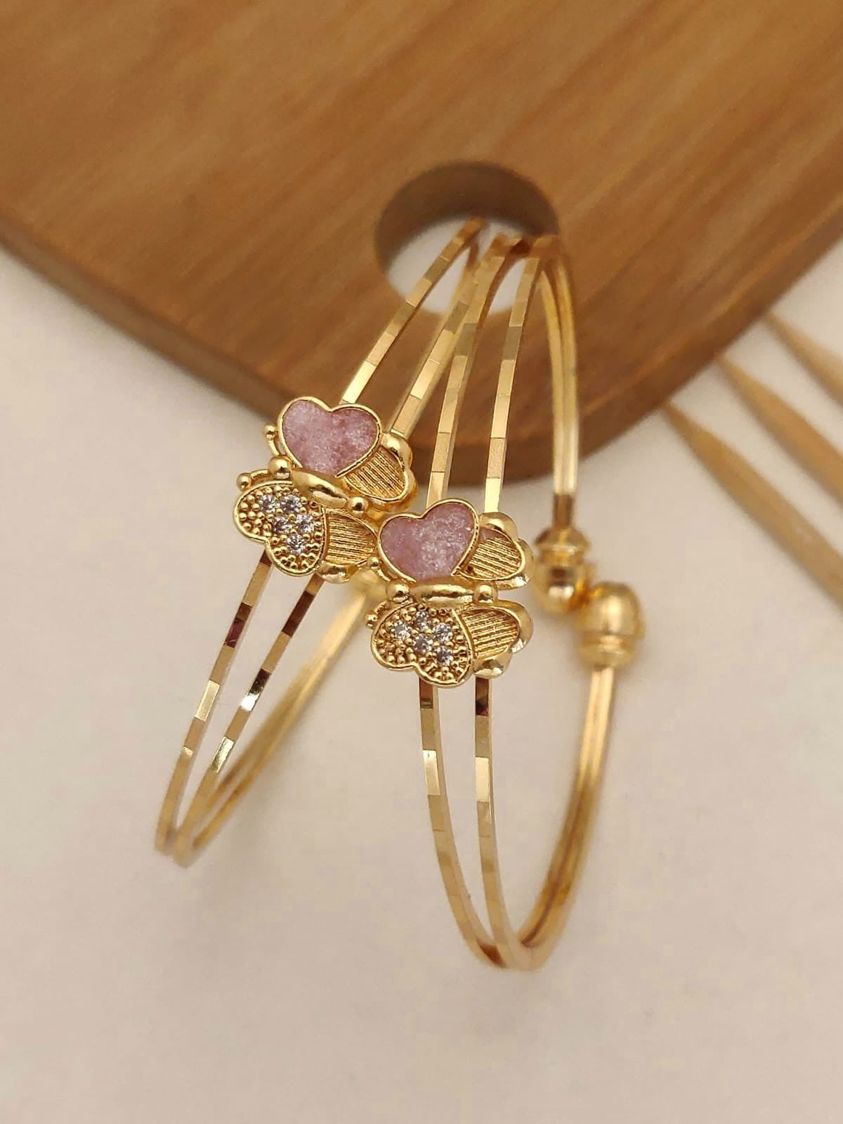 Beautiful Daily Wear Butterfly Style Adjustable Bracelets With Pink Meena Work Pack Of 2 Pis ( 1 Pair )