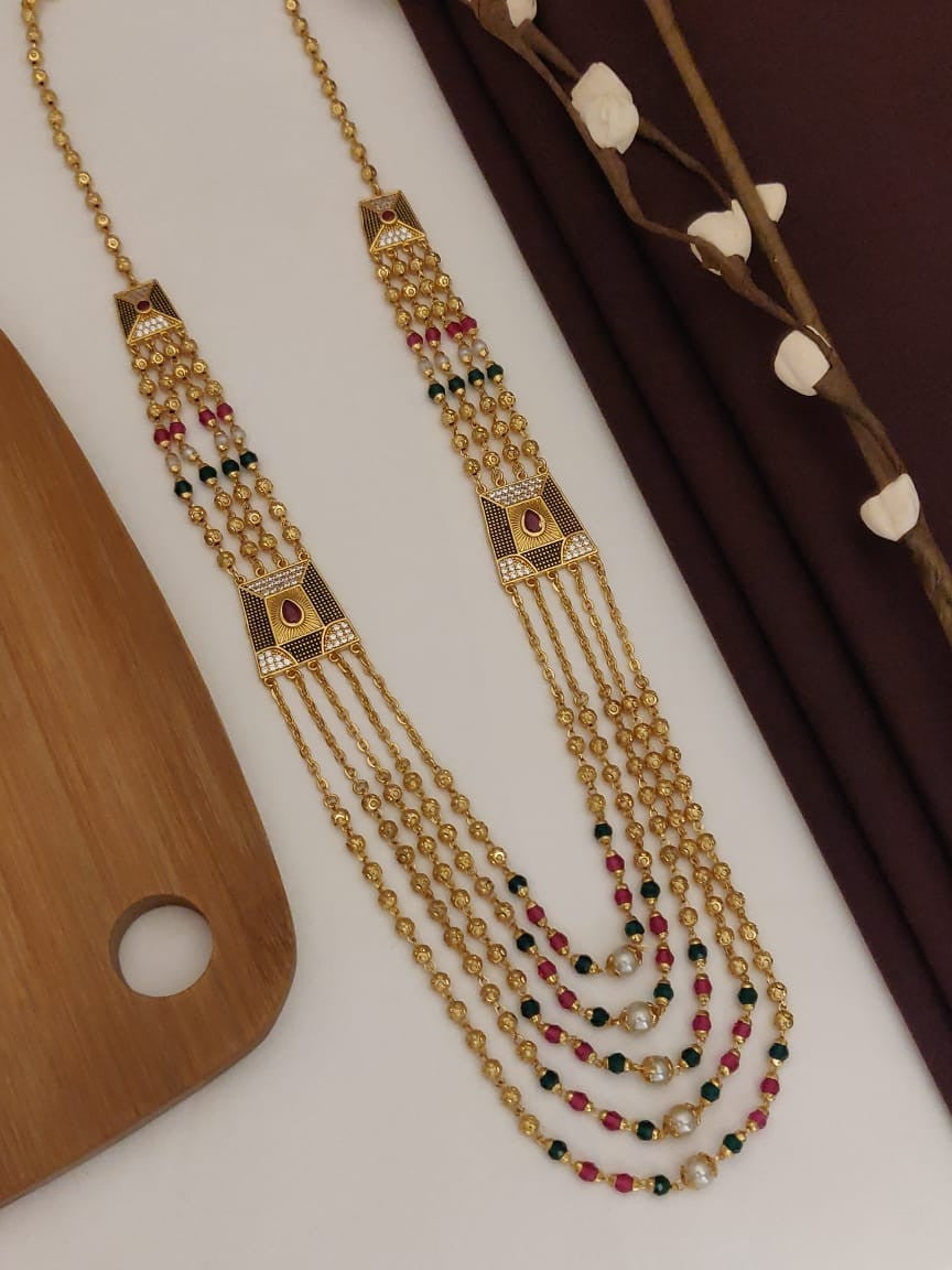 Beautiful Five Layer American Diamond Mala With Micro Gold Plating