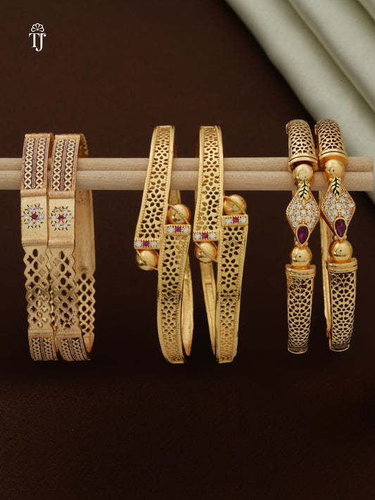 Premium Artificial Brass Bangles - 3 Pairs for ₹1299 | Stylish Bangles for Daily Wear