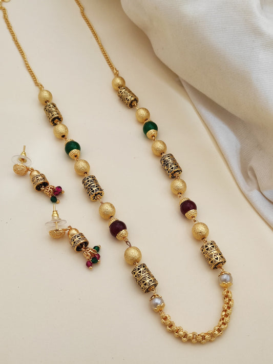 Beautiful Forming 1 Gram Golden Mala With Earrings