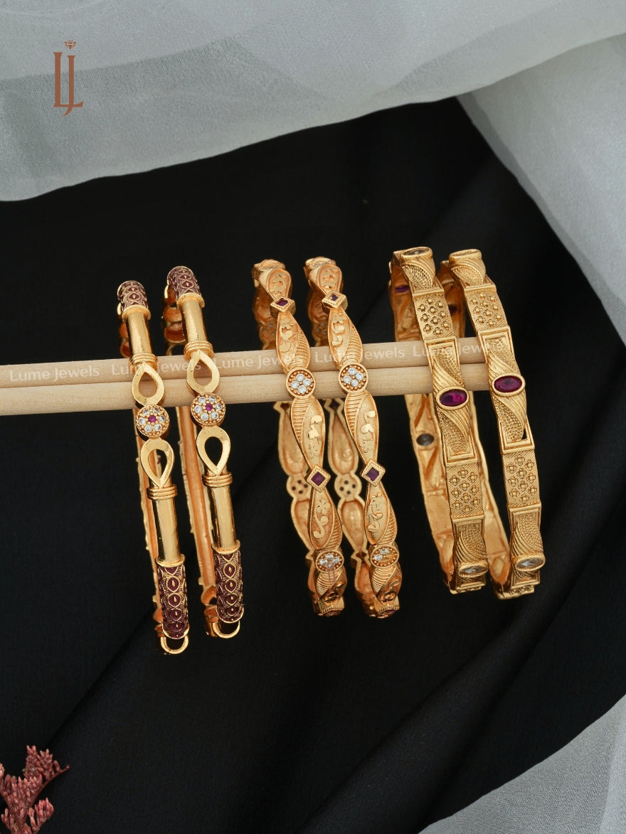 Affordable Daily Wear Bangles | Flower Meena Work Brass Bangles