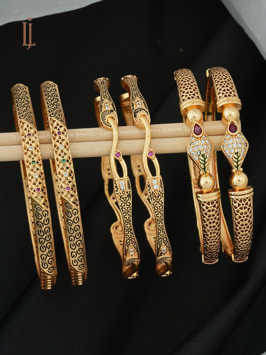 Antique Imitation Bangles Pack of 3 Pair | Vintage Style Brass Bangles