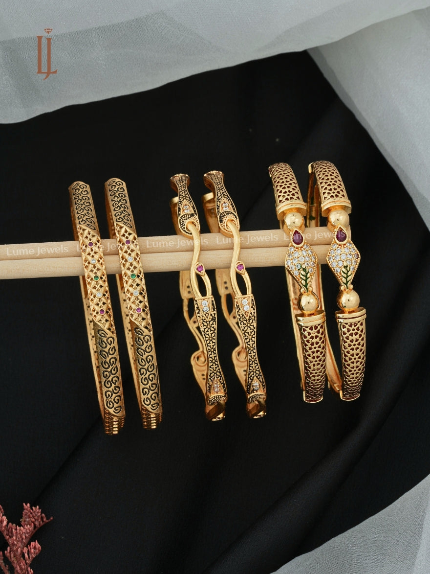 Antique Imitation Bangles Pack of 3 Pair | Vintage Style Brass Bangles
