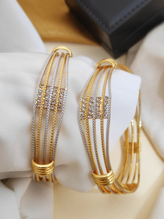 Beautiful Primium Quality Bangles With Silver & Gold Tone Pack Of 2 Pis (1 Pair )