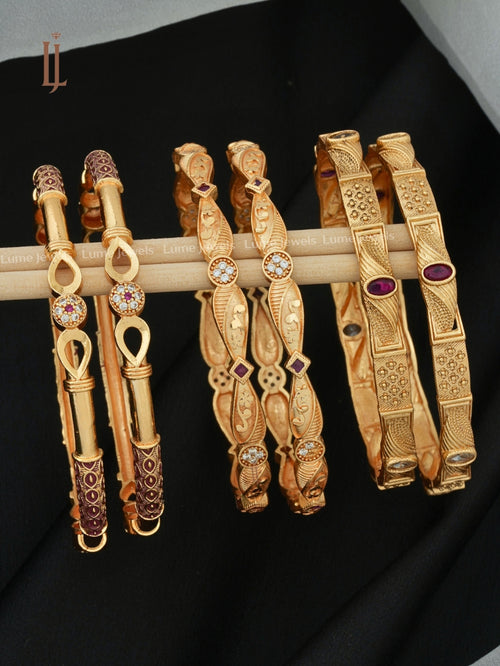 Affordable Daily Wear Bangles | Flower Meena Work Brass Bangles