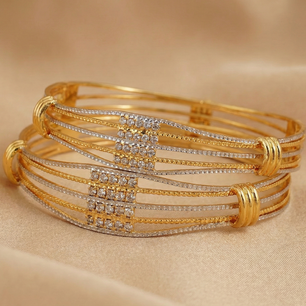 Beautiful Primium Quality Bangles With Silver & Gold Tone Pack Of 2 Pis (1 Pair )