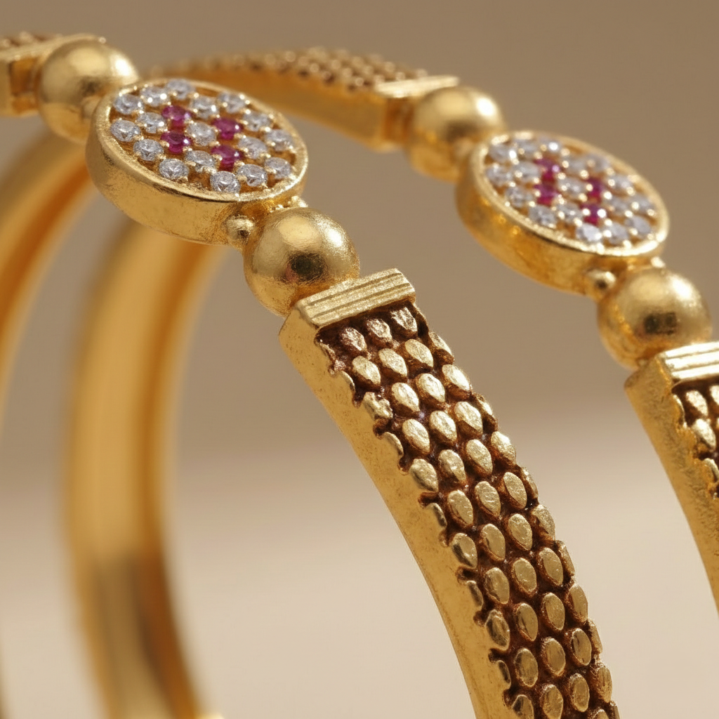 Elegant Gold-Plated Designer Bangles with CZ & Ruby Stones