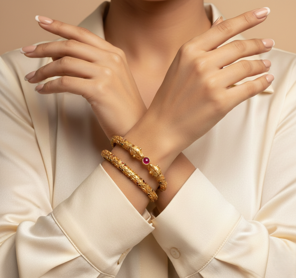 Stylish Hathi Mora Bangles With Matt Finish Gold Pack Of 2 Piece (1 Pair)