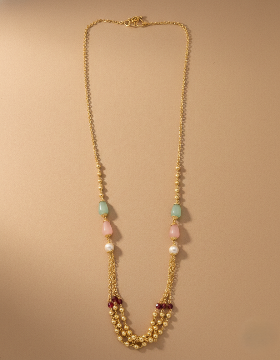 Beautiful Monalisa Mala With Layered Chain With Micro Gold Finish