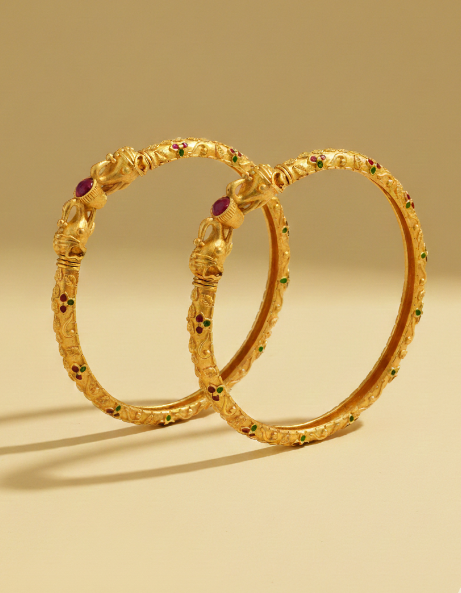 Stylish Hathi Mora Bangles With Matt Finish Gold Pack Of 2 Piece (1 Pair)