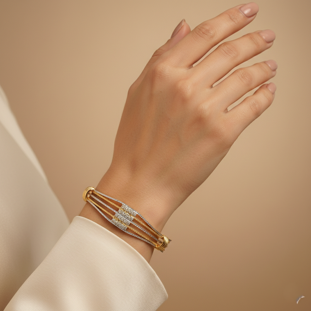 Beautiful Primium Quality Bangles With Silver & Gold Tone Pack Of 2 Pis (1 Pair )