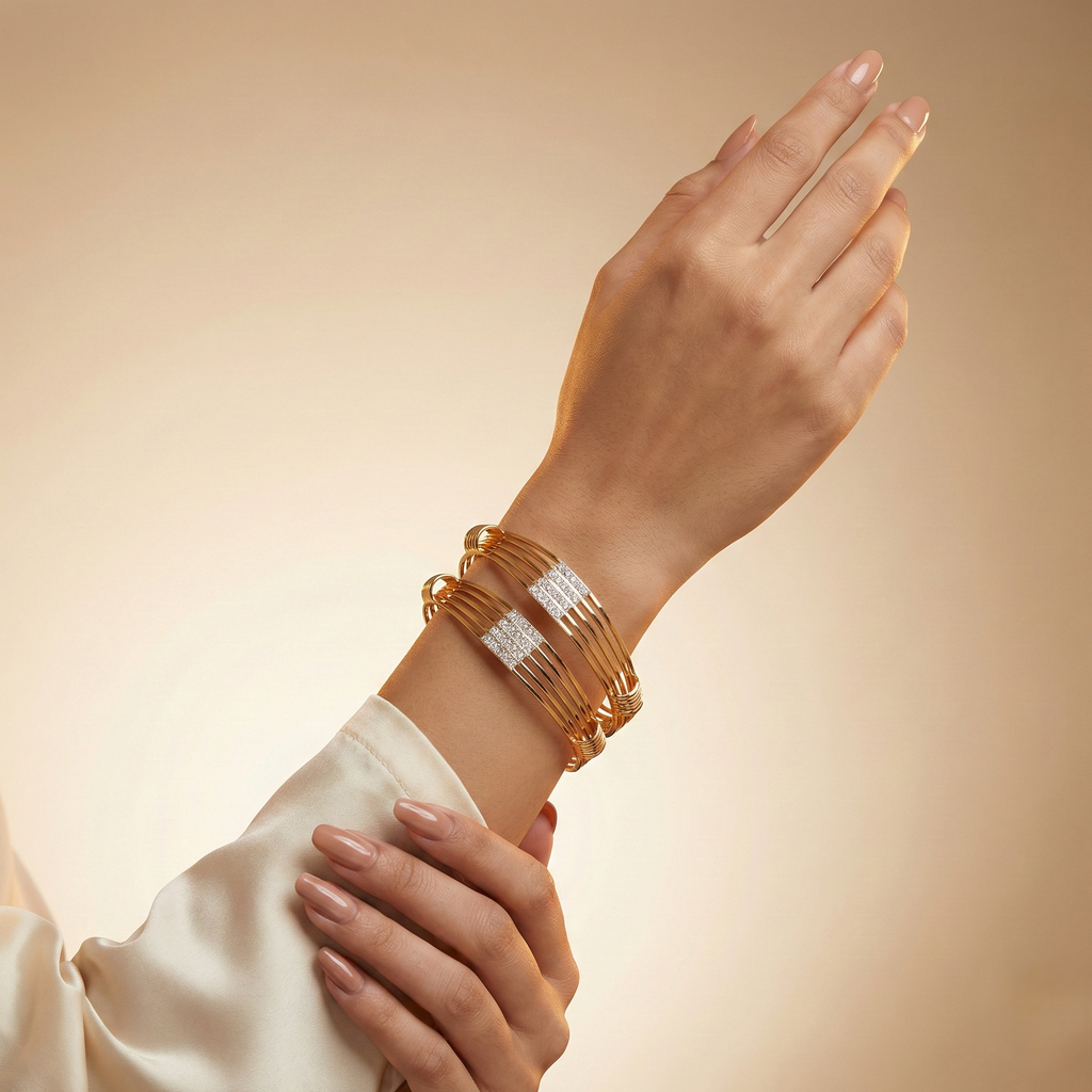 American Diamond Bangles With Micro Gold Finish Pack Of 2 Piece (1 Pair)