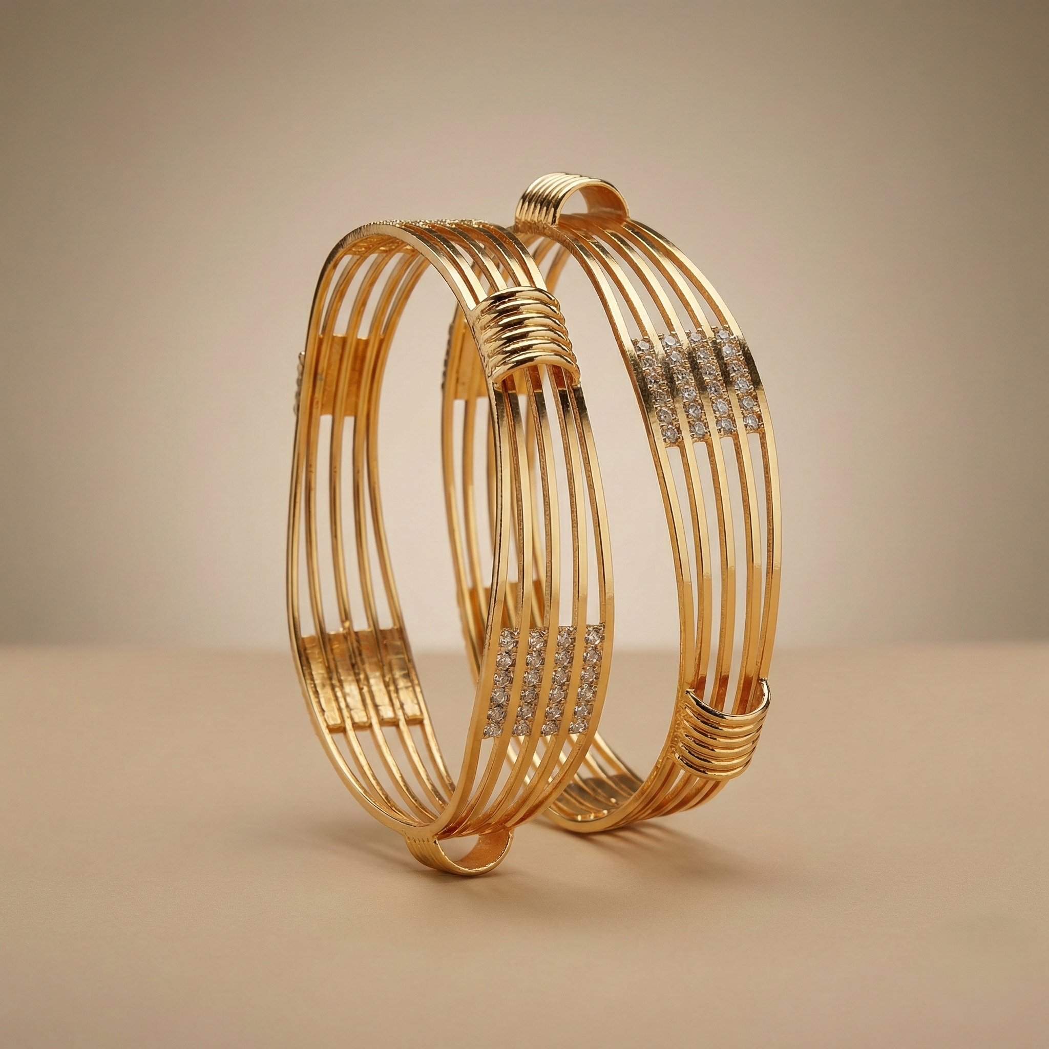 American Diamond Bangles With Micro Gold Finish Pack Of 2 Piece (1 Pair)