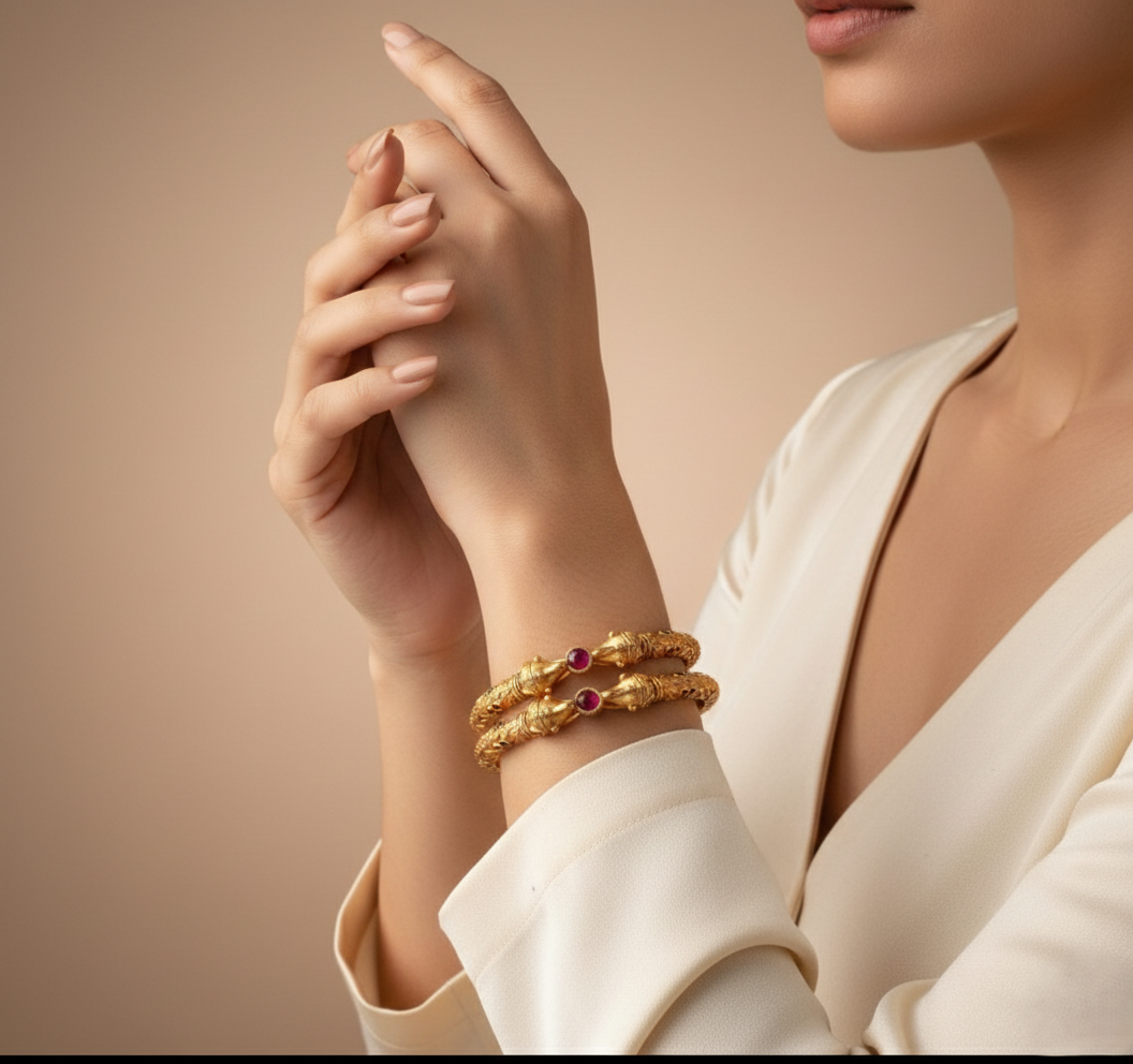 Stylish Hathi Mora Bangles With Matt Finish Gold Pack Of 2 Piece (1 Pair)