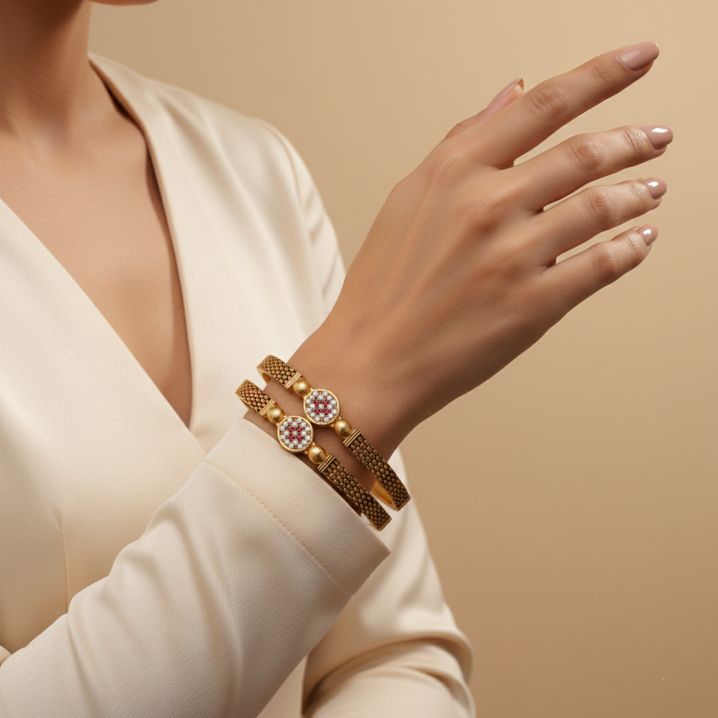 Elegant Gold-Plated Designer Bangles with CZ & Ruby Stones