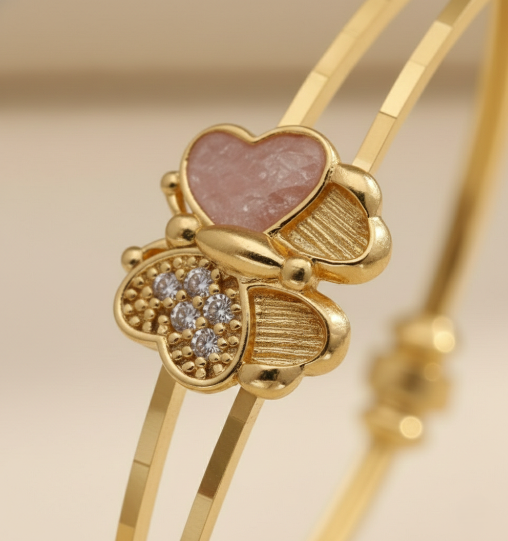 Beautiful Daily Wear Butterfly Style Adjustable Bracelets With Pink Meena Work Pack Of 2 Pis ( 1 Pair )