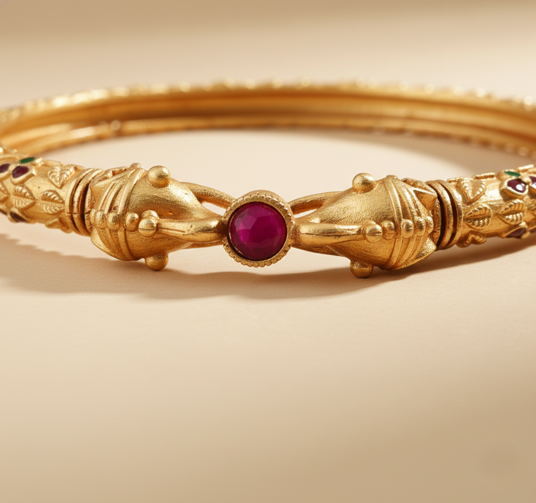 Stylish Hathi Mora Bangles With Matt Finish Gold Pack Of 2 Piece (1 Pair)