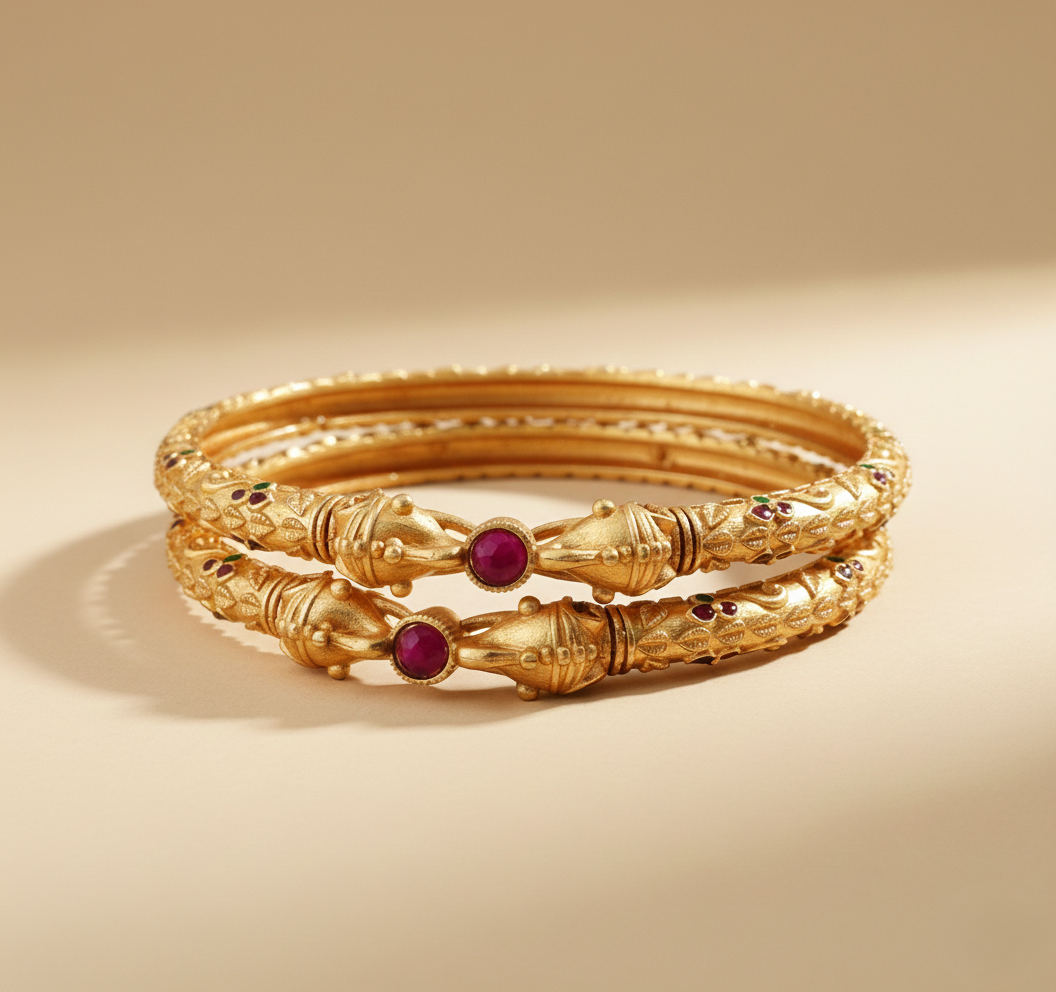 Stylish Hathi Mora Bangles With Matt Finish Gold Pack Of 2 Piece (1 Pair)