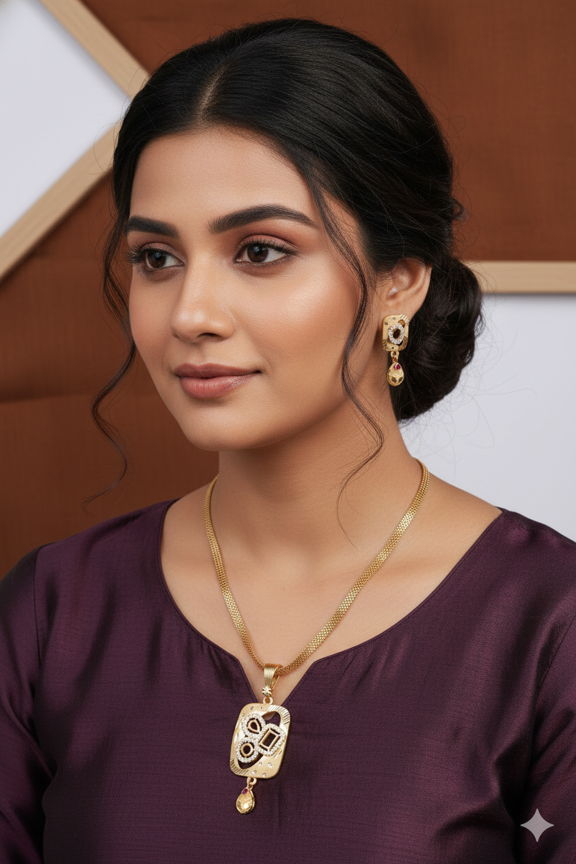 Stylish Daily Wear Forming Micro Gold Plating Pendant Set With Chain