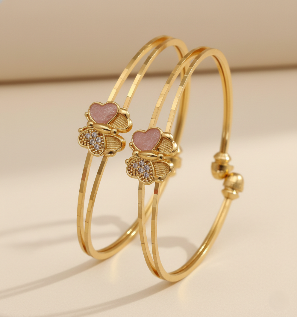 Beautiful Daily Wear Butterfly Style Adjustable Bracelets With Pink Meena Work Pack Of 2 Pis ( 1 Pair )