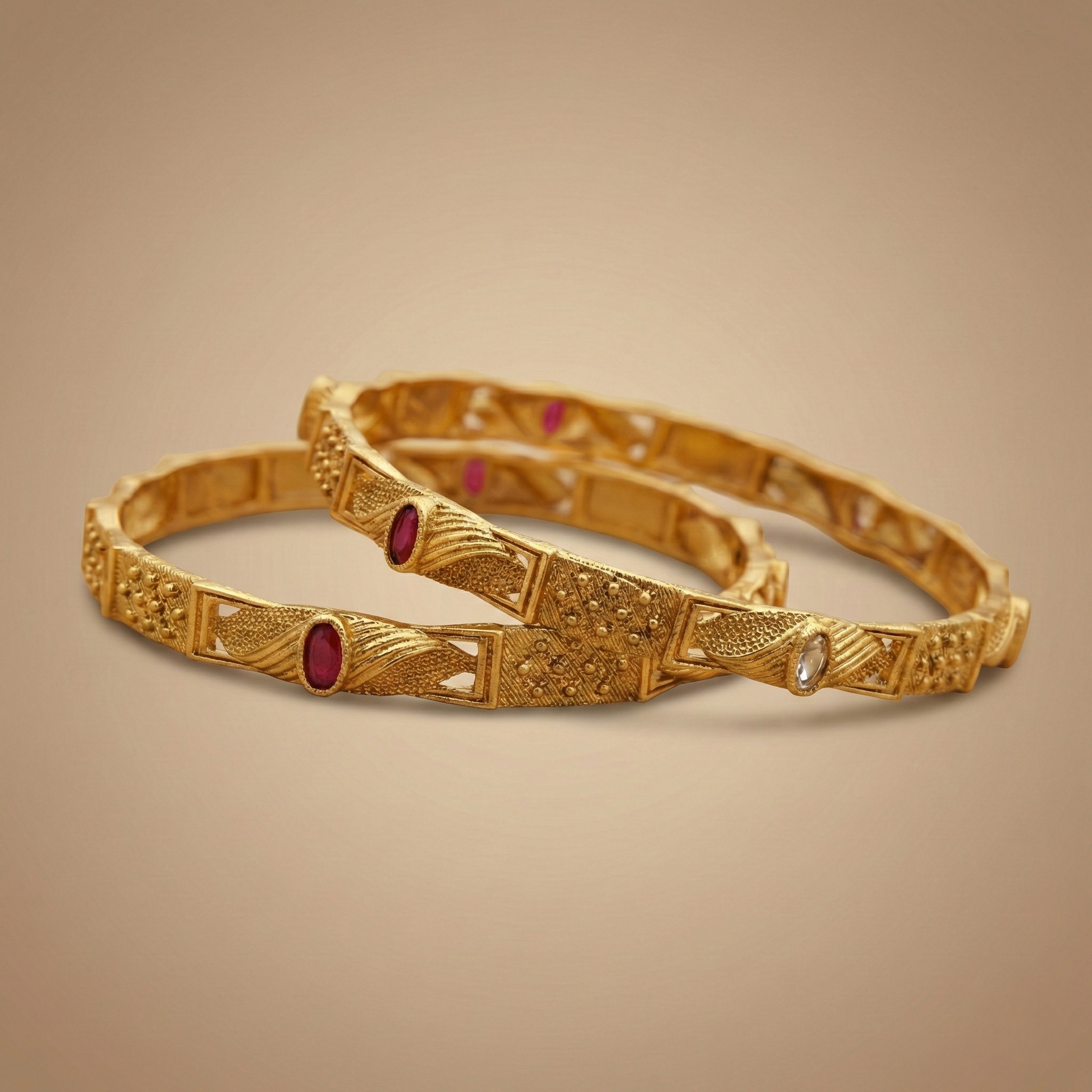 Beautiful Designer Bangles With Ruby Stones Pack Of 2 Pis ( 1 Pair )