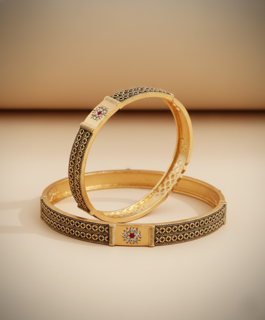 Trending Daily Wear Bangles With Ruby Stones Pack Of 2 Pis ( 1 Pair )