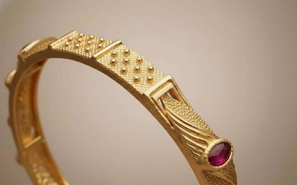 Beautiful Designer Bangles With Ruby Stones Pack Of 2 Pis ( 1 Pair )