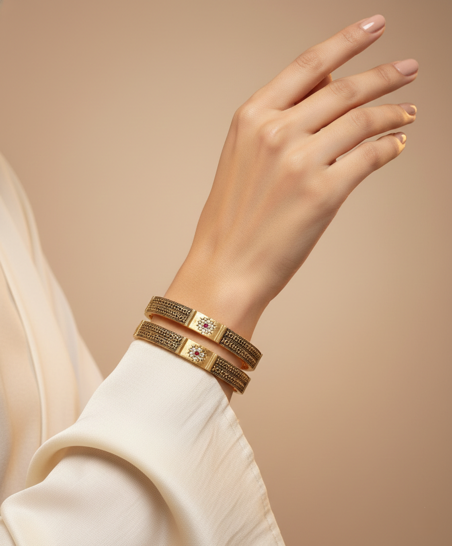 Trending Daily Wear Bangles With Ruby Stones Pack Of 2 Pis ( 1 Pair )