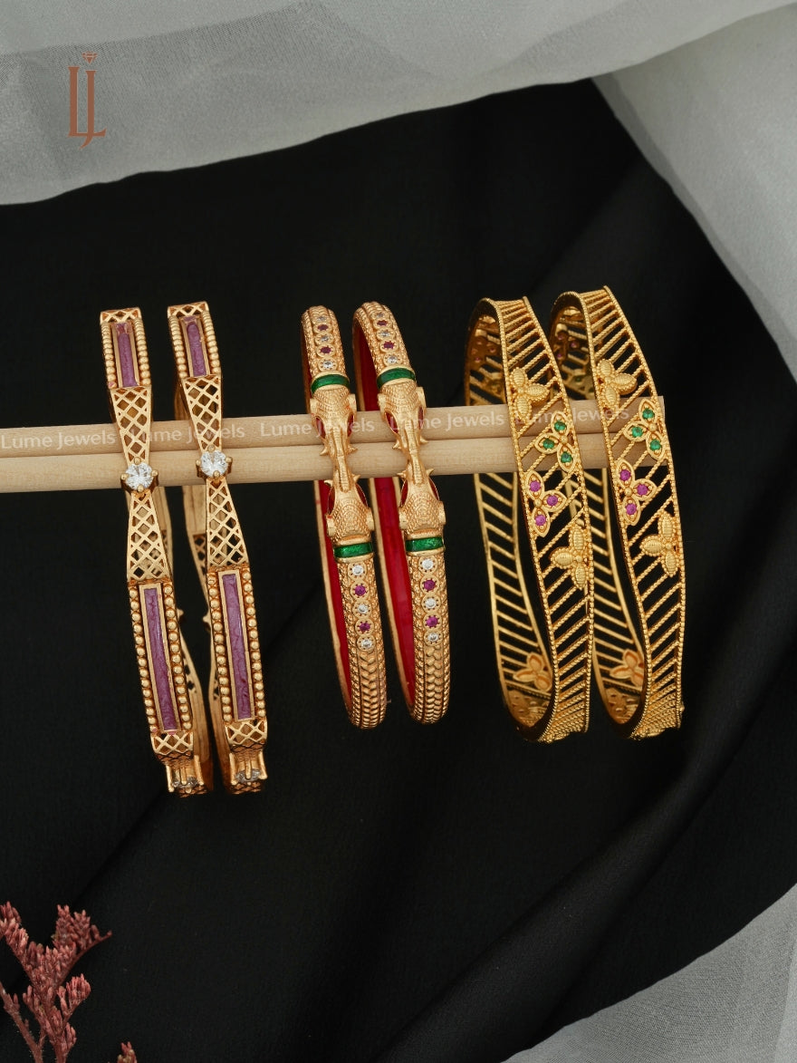 Gold Bangles Designs for Women | Elephant Design With Meena Work & Slim Bangles