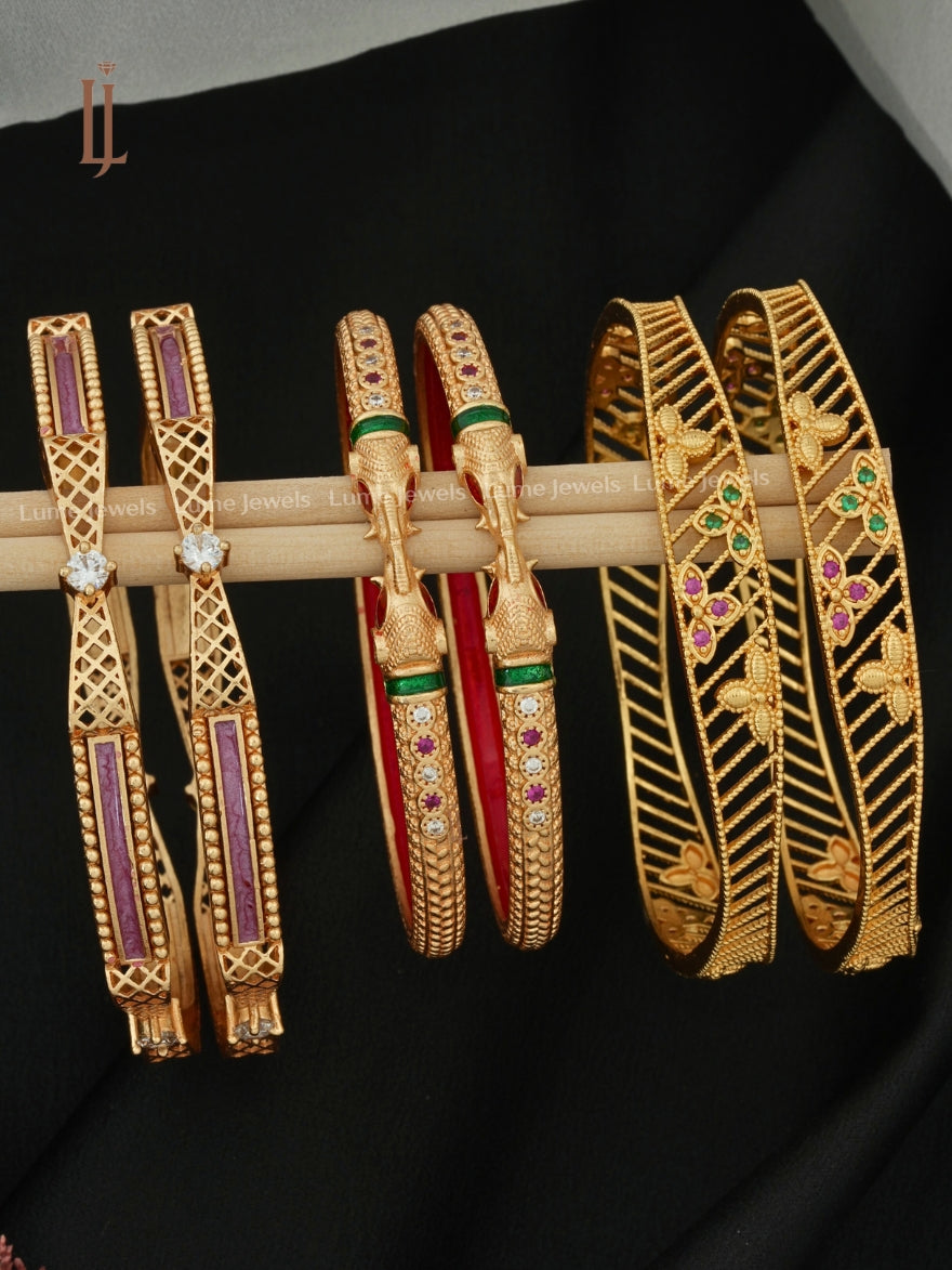 Gold Bangles Designs for Women | Elephant Design With Meena Work & Slim Bangles