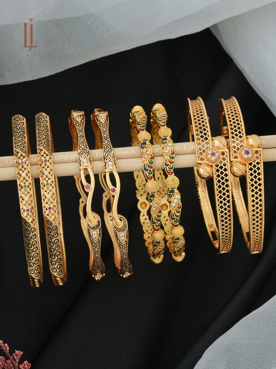 Combo of 4 Bangles Set for Girls | Designer Peacock & Net Style Detailed Bangles