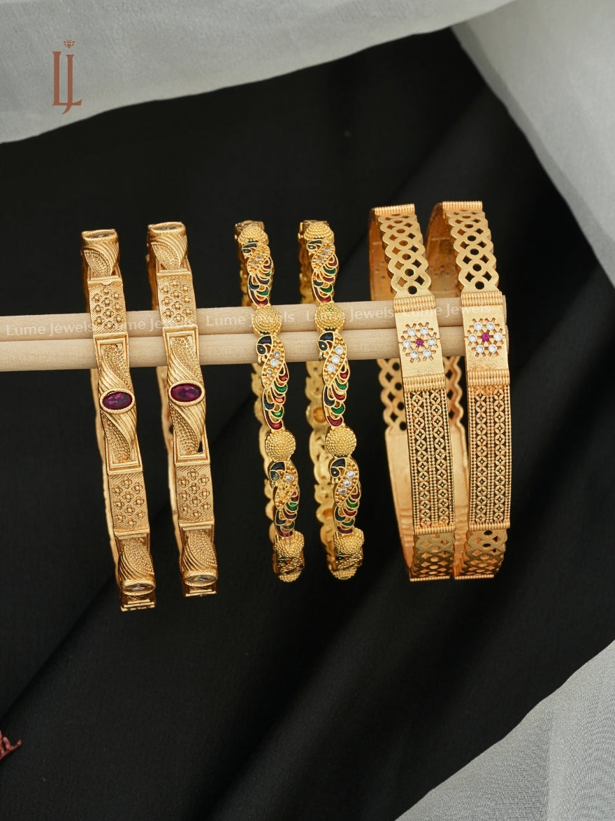 Ladies Brass Bangles | Rajwadi, Peacock & Net Style Designer Bangles Set