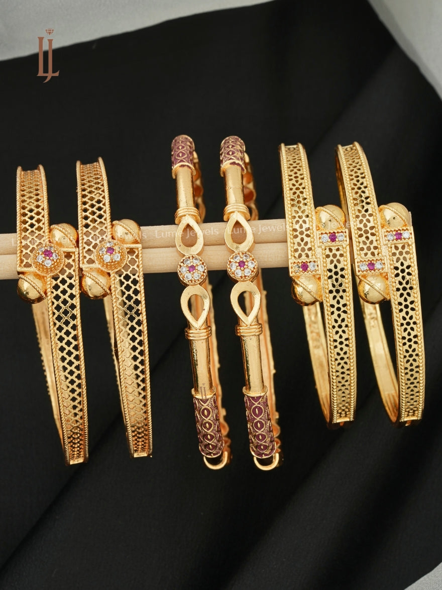 Micro Gold Plated Bangles | Net Style & Slim AD Diamond Bangles