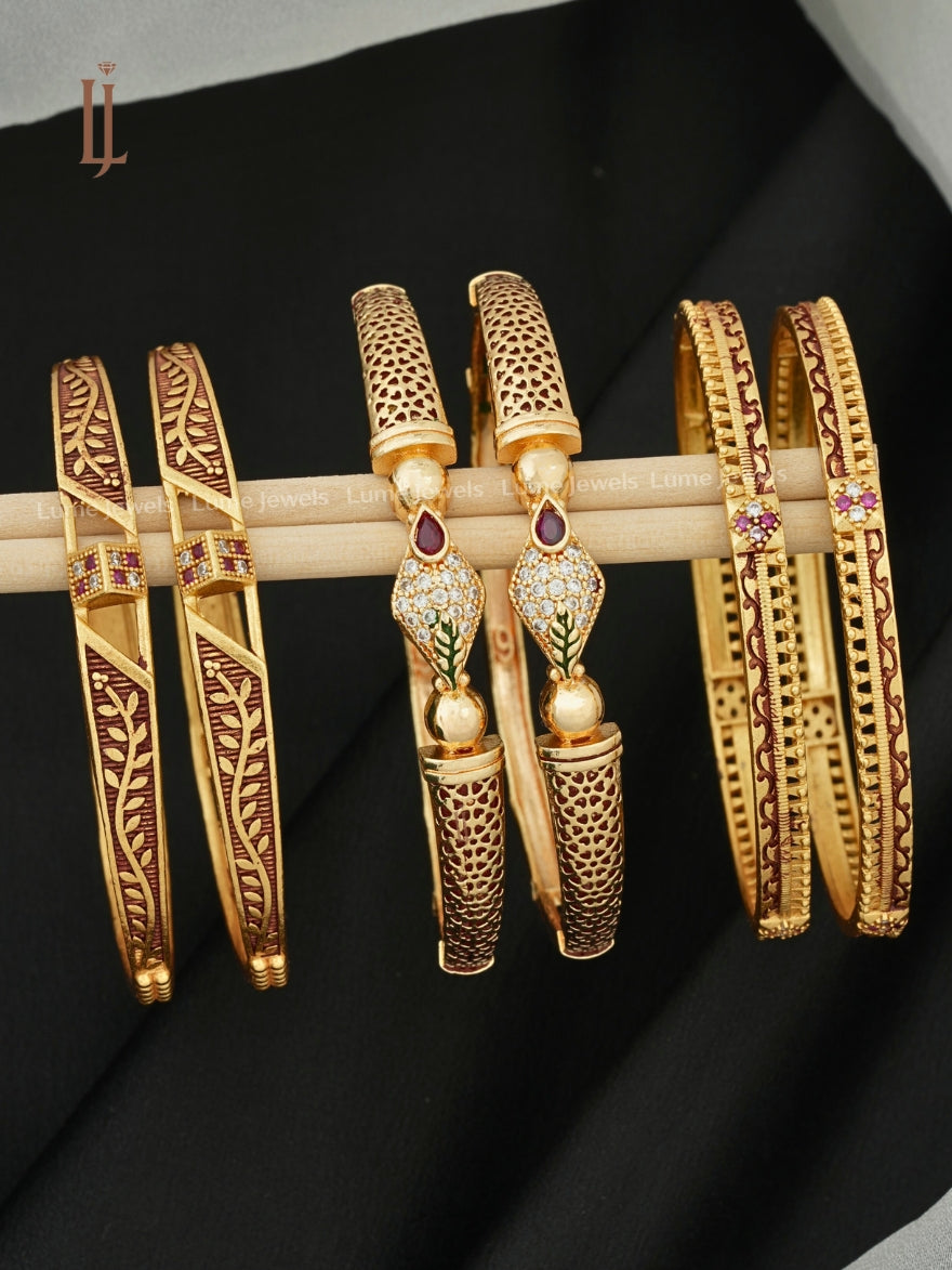 Fancy Bangles Online Shopping | Designer Temple Work & Slim Bangles Set