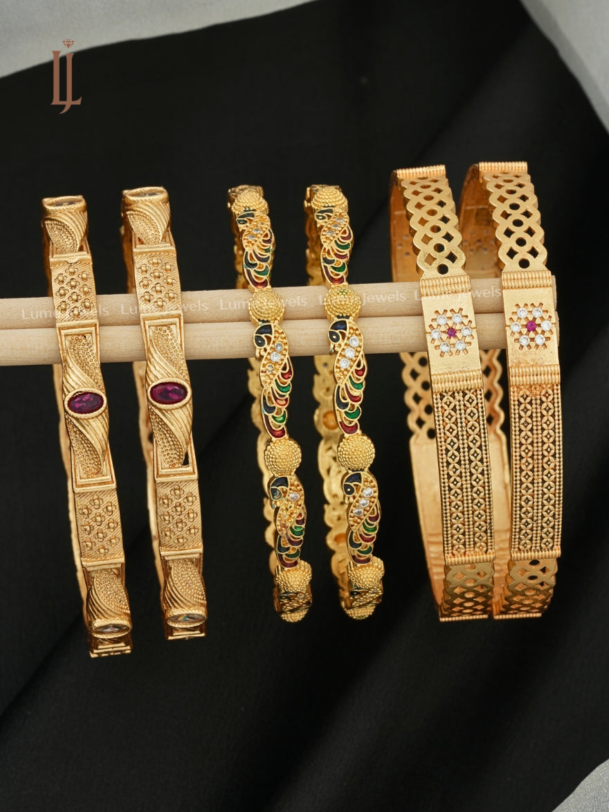 Ladies Brass Bangles | Rajwadi, Peacock & Net Style Designer Bangles Set