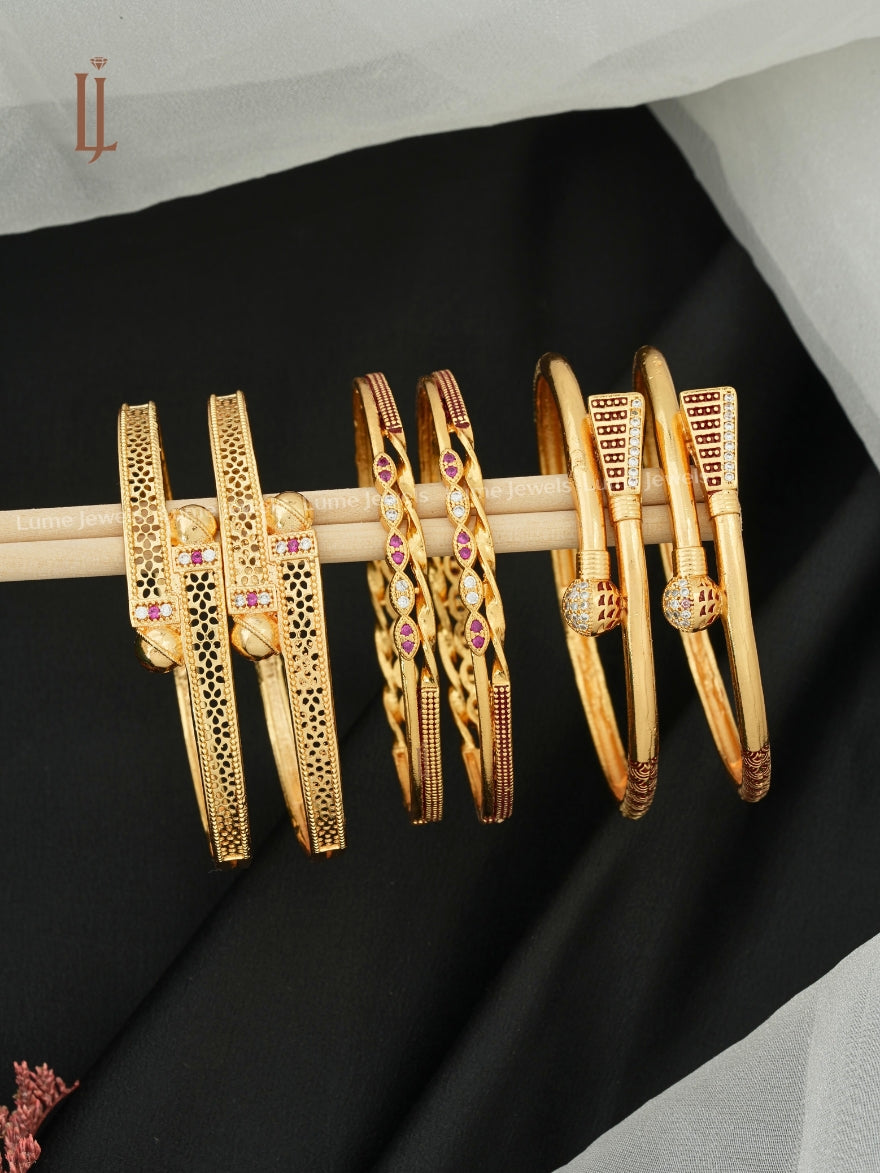 Real Gold Look Bangles | Designer Net Style & Slim AD Diamond Bangles