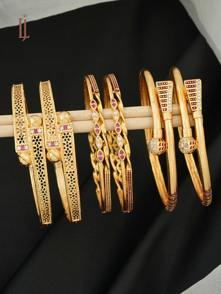 Real Gold Look Bangles | Designer Net Style & Slim AD Diamond Bangles