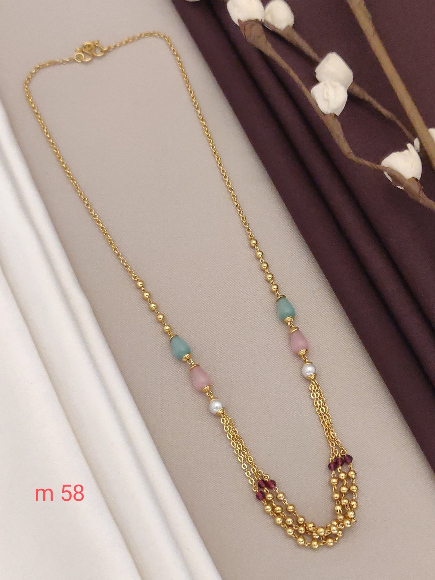 Beautiful Monalisa Mala With Layered Chain With Micro Gold Finish