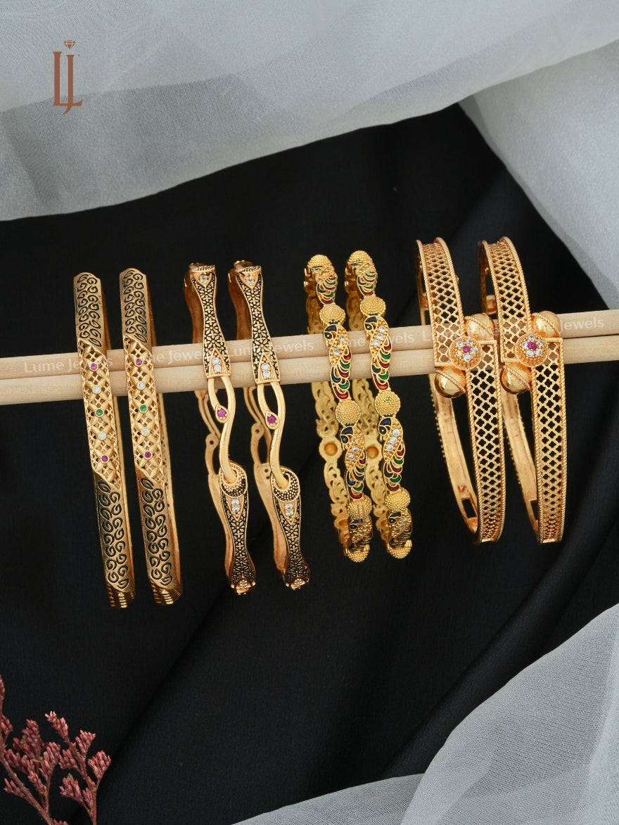 Combo of 4 Bangles Set for Girls | Designer Peacock & Net Style Detailed Bangles