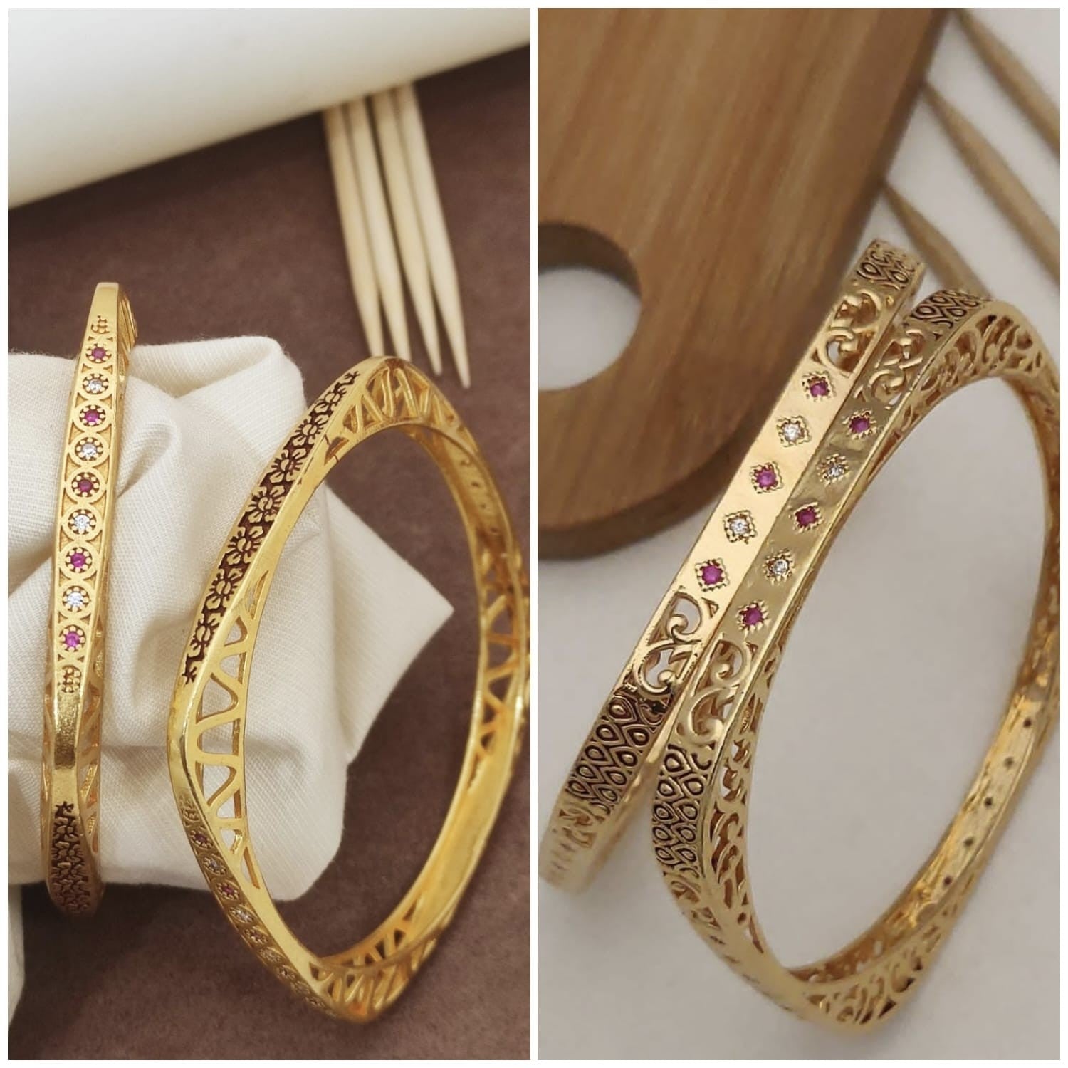 Stylish Party Wear Rajwadi Bangles Combo With American Diamond Stones pACK OF 4 PIS ( 2 Pair )