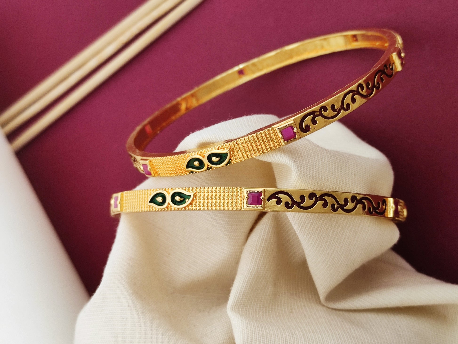 Beautiful Meena Work With Micro Gold Finish Work Pack Of 2 pis ( 1 Pair )